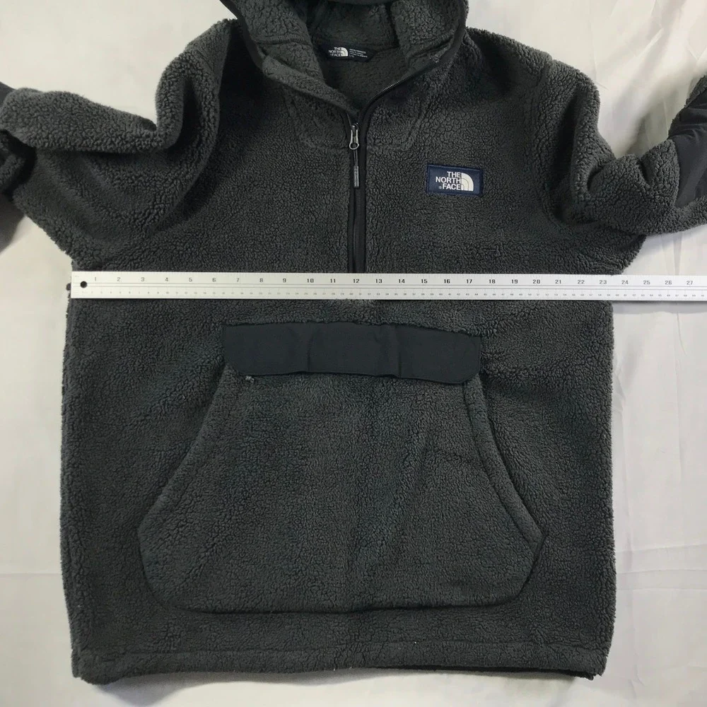 The North Face Mens Campshire Anorak Sherpa Fleece Hoodie Grey Large Quarter Zip